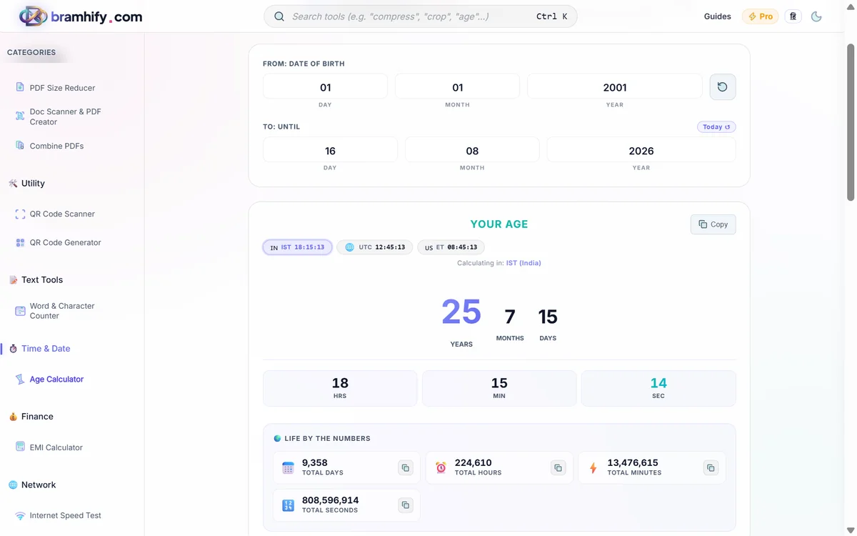 Bramhify age-calculator tool in action