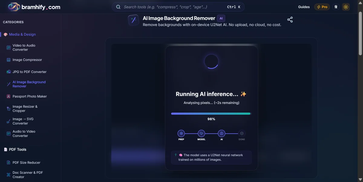 Bramhify background-remover tool in action