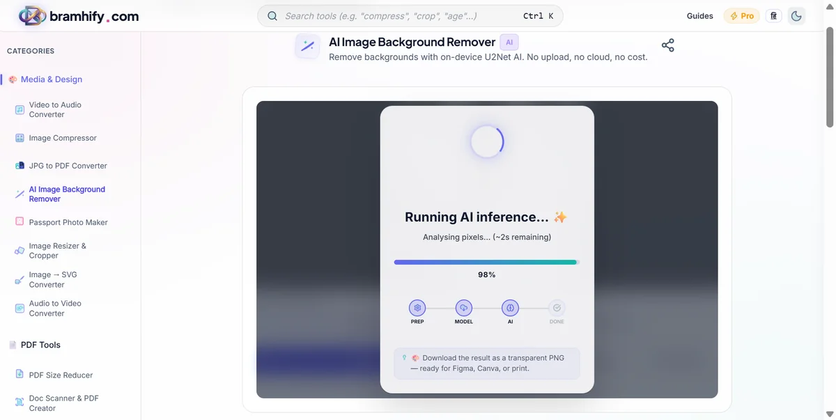 Bramhify background-remover tool in action