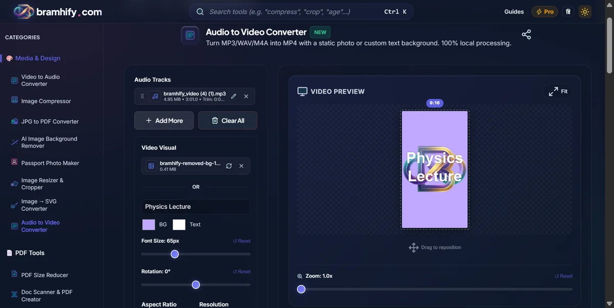 Bramhify audio-to-video tool in action
