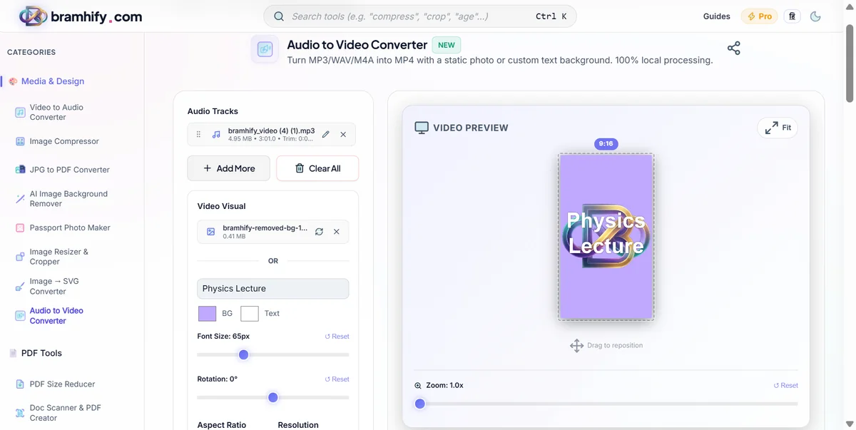 Bramhify audio-to-video tool in action