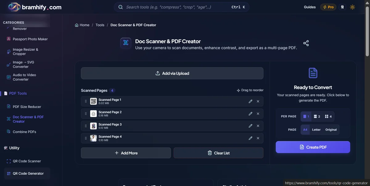 Bramhify doc-scanner tool in action