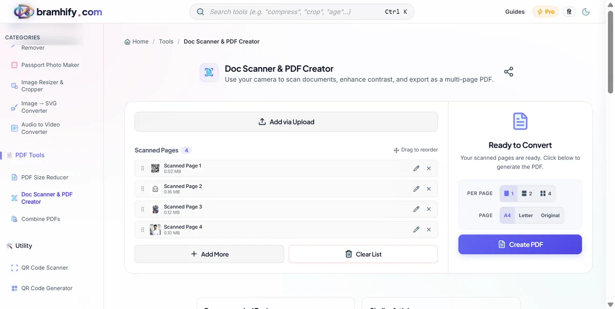 Bramhify doc-scanner tool in action