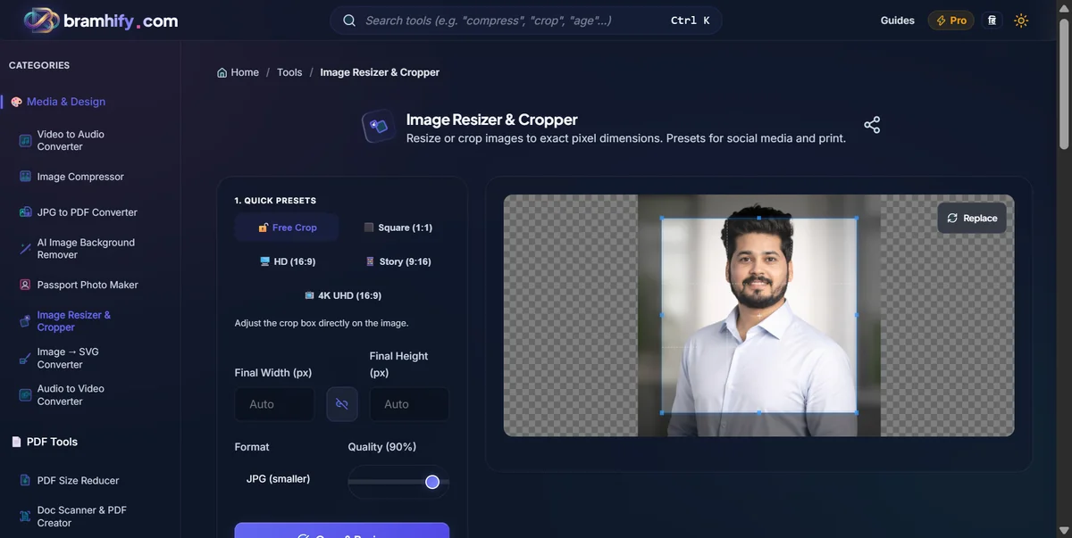 Bramhify image-resizer tool in action