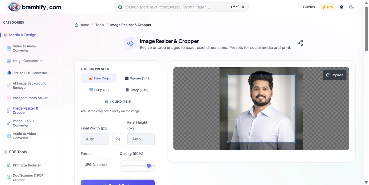 Bramhify image-resizer tool in action