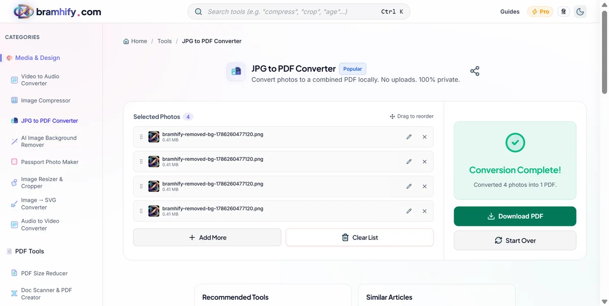 Bramhify jpg-to-pdf tool in action