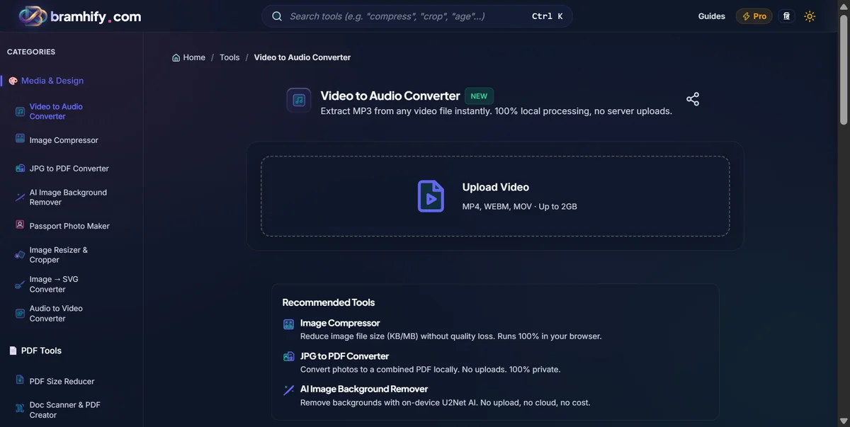 Bramhify video-to-audio tool in action