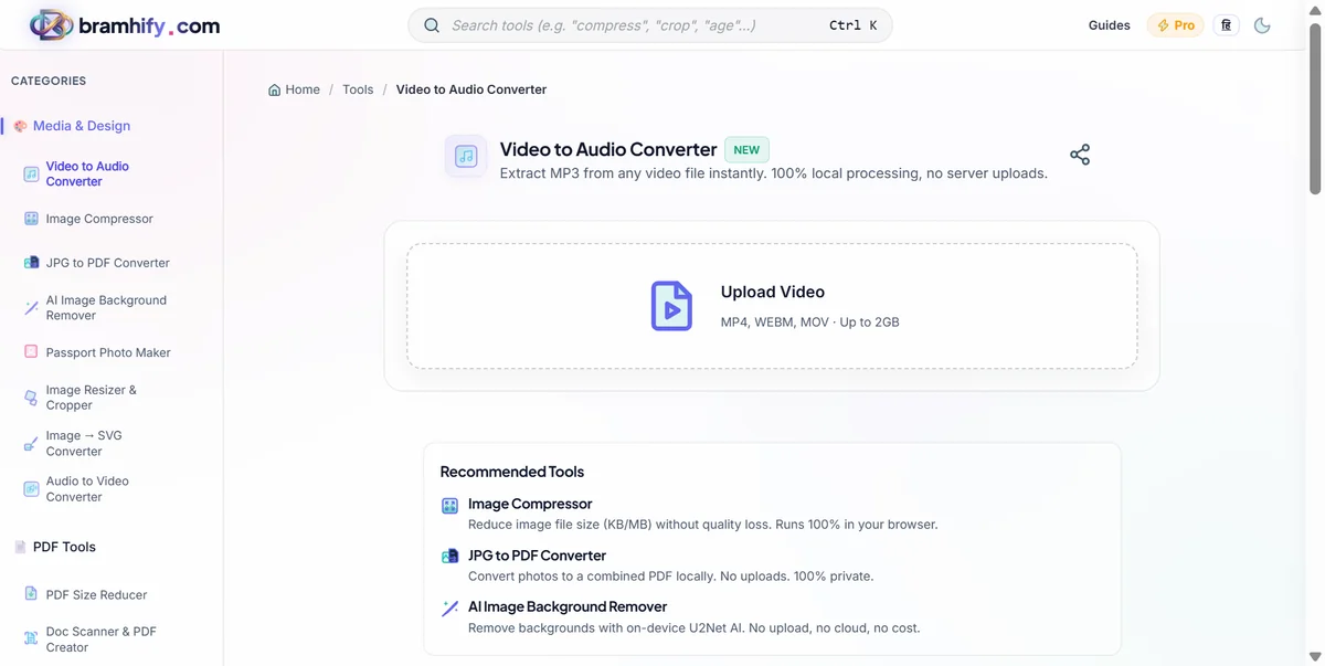 Bramhify video-to-audio tool in action